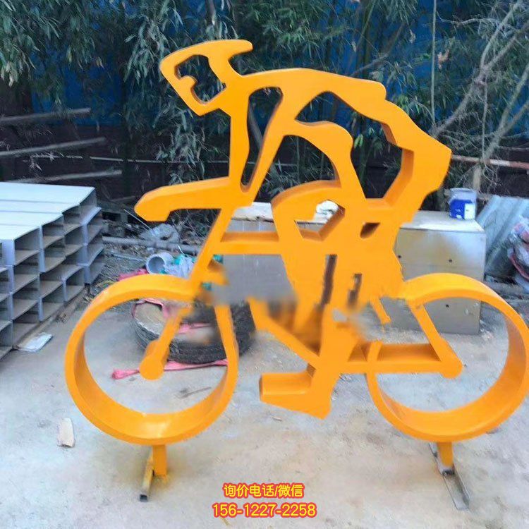 體育公園擺放不銹鋼剪影鏤空騎自行車運(yùn)動人物雕塑