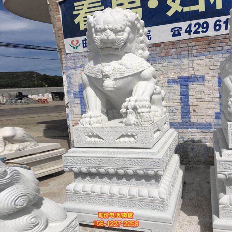 庭院門(mén)口大理石石雕戶外園林庭院一對(duì)鎮(zhèn)宅獅子雕塑