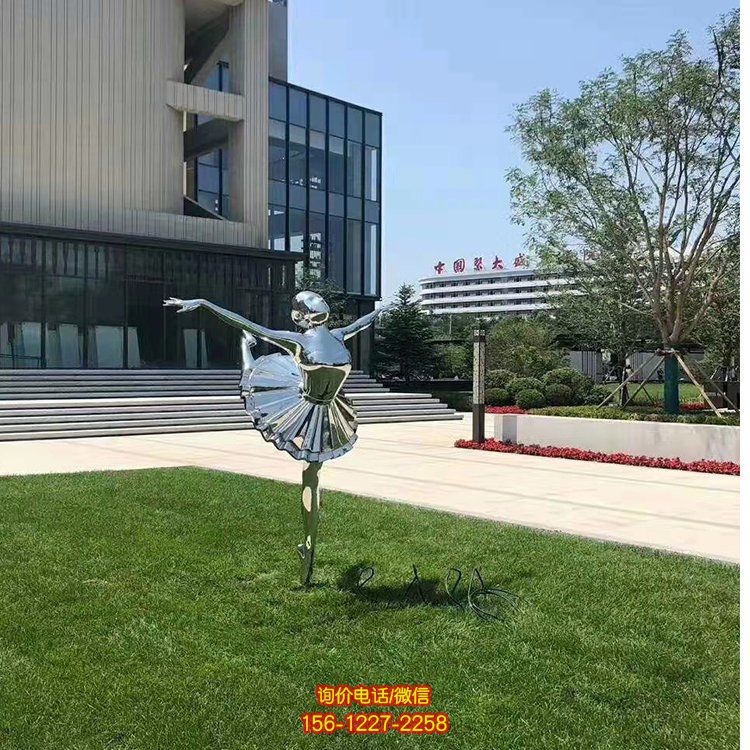 不銹鋼芭蕾女孩，鏡面跳舞女孩雕塑