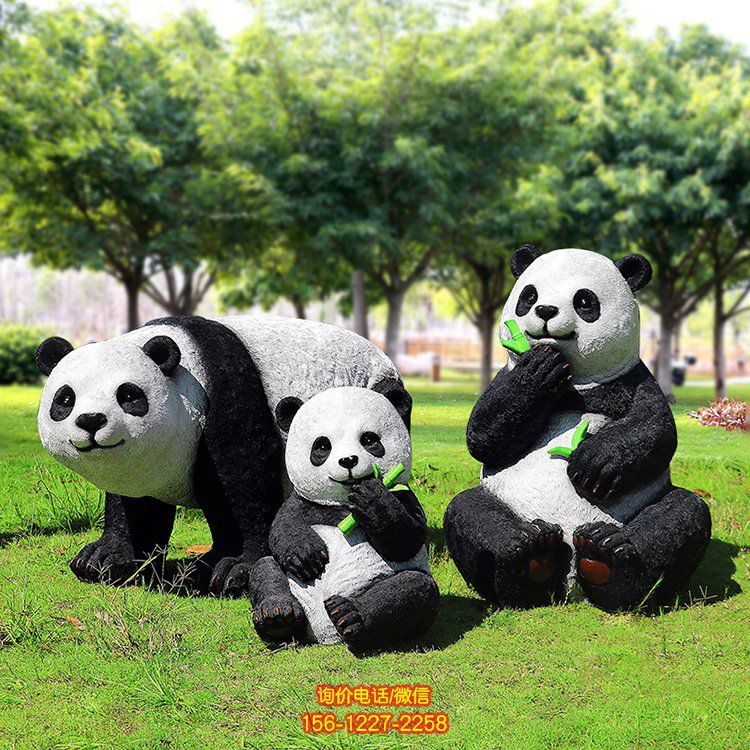玻璃鋼熊貓，吃竹子的可愛熊貓