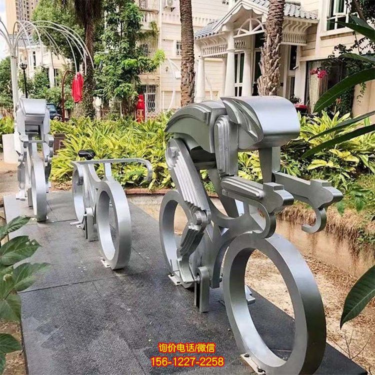 不銹鋼騎行運(yùn)動雕塑，抽象體育運(yùn)動主題雕塑