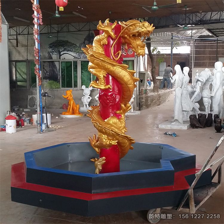 玻璃鋼龍雕塑，盤龍柱雕塑