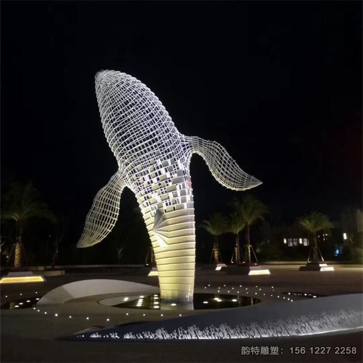 不銹鋼鏤空發(fā)光鯨魚雕塑 大型鯨魚雕塑實例參考